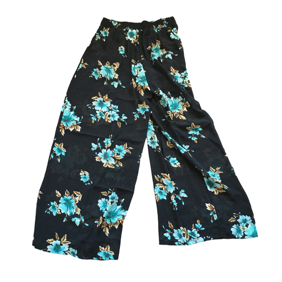 IRIS Women's Black Floral Print Wide Leg Trousers Square Pants - Picture 1 of 5